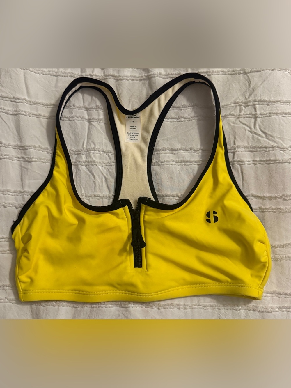 Sports Illustrated Racer Back Zipper Sports Bra / Swim Crop Top Bright Yellow